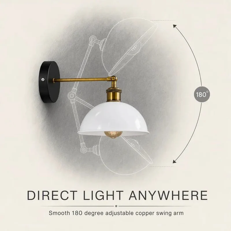 Top Tier Industrial Dome Wall Sconce With Totally Adjustable 180 Degree Arm And Vintage White Metal Finish That Adds A Super Cool Vibe To Any Room In Your House