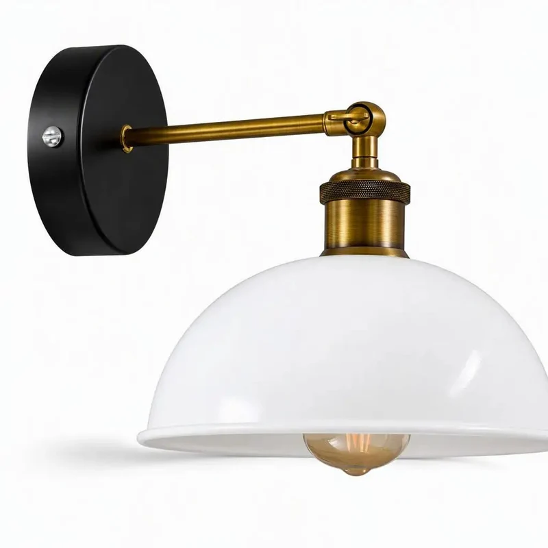 Top Tier Industrial Dome Wall Sconce With Totally Adjustable 180 Degree Arm And Vintage White Metal Finish That Adds A Super Cool Vibe To Any Room In Your House