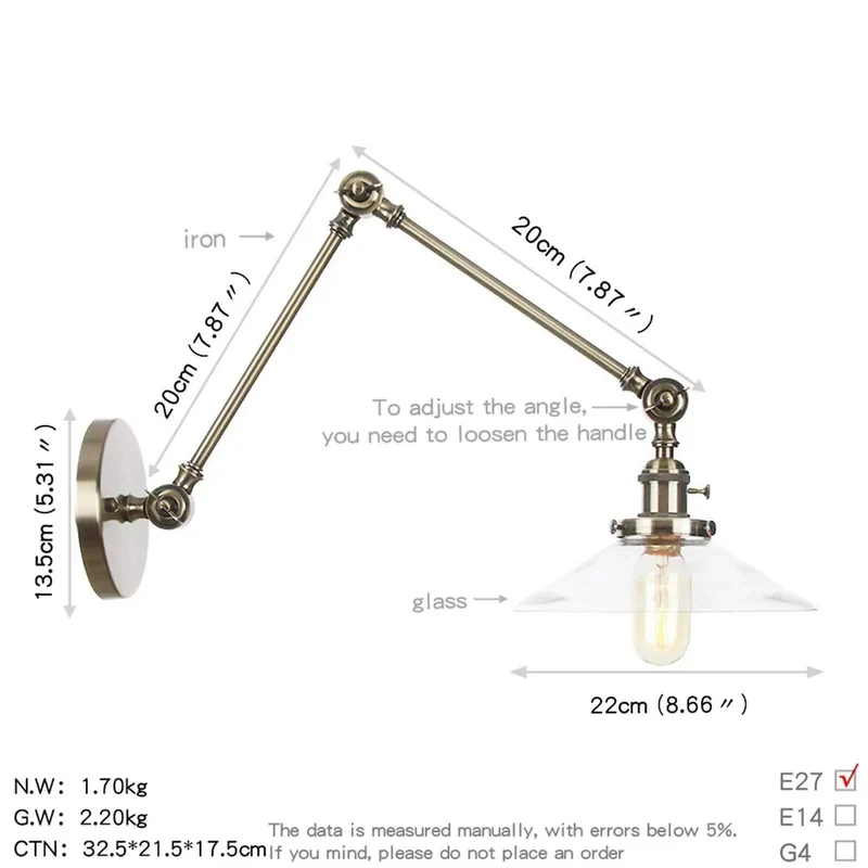 Badass Vintage Swing Arm Wall Sconce Light With Smooth Adjustable Beefy Metal Arm And Clear Glass Shade For Bedroom Hallway Or Living Room Hardwired Lamp Fixture