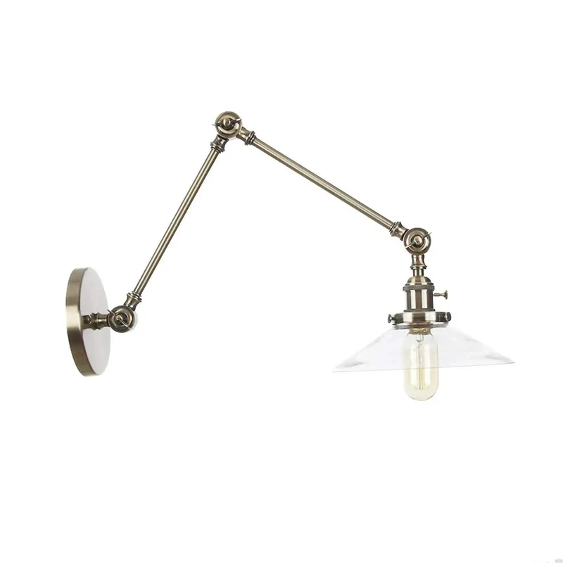 Badass Vintage Swing Arm Wall Sconce Light With Smooth Adjustable Beefy Metal Arm And Clear Glass Shade For Bedroom Hallway Or Living Room Hardwired Lamp Fixture