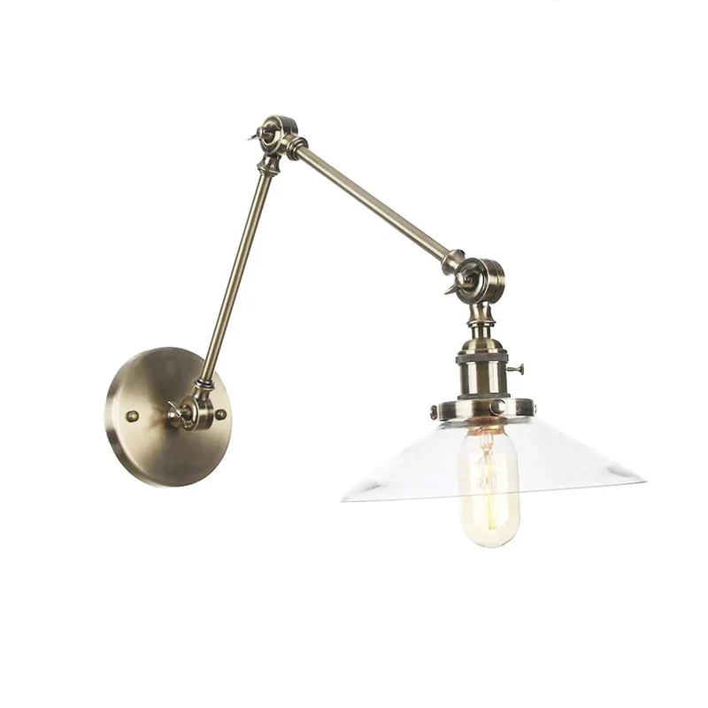 Badass Vintage Swing Arm Wall Sconce Light With Smooth Adjustable Beefy Metal Arm And Clear Glass Shade For Bedroom Hallway Or Living Room Hardwired Lamp Fixture