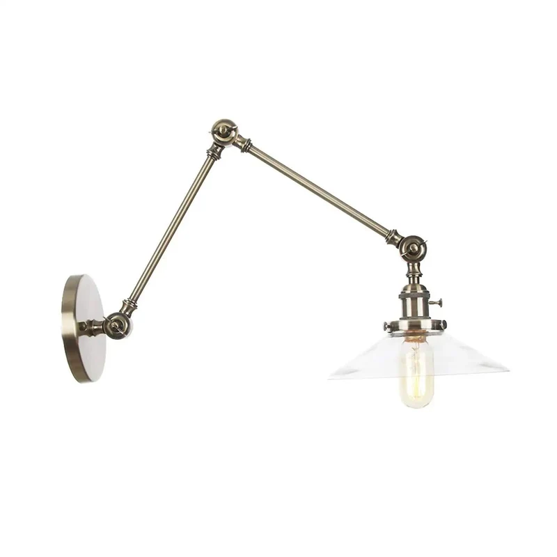 Badass Vintage Swing Arm Wall Sconce Light With Smooth Adjustable Beefy Metal Arm And Clear Glass Shade For Bedroom Hallway Or Living Room Hardwired Lamp Fixture