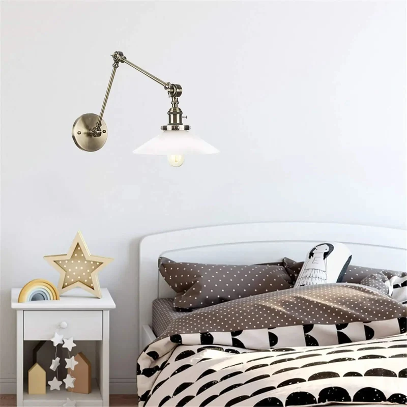 Badass Vintage Swing Arm Wall Sconce Light With Smooth Adjustable Beefy Metal Arm And Clear Glass Shade For Bedroom Hallway Or Living Room Hardwired Lamp Fixture