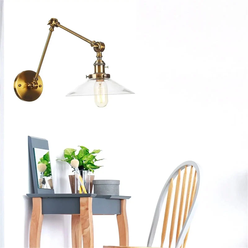 Badass Vintage Swing Arm Wall Sconce Light With Smooth Adjustable Beefy Metal Arm And Clear Glass Shade For Bedroom Hallway Or Living Room Hardwired Lamp Fixture