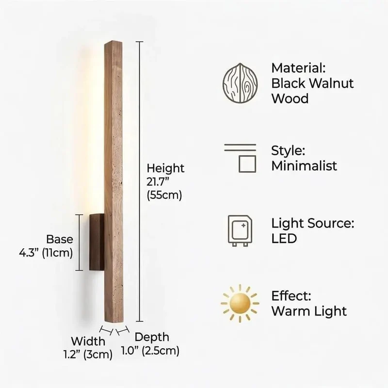 Linear Wall Sconce With Natural Walnut Grain Slim Vertical Design Modern Minimalist Lighting Fixture Boosts Bedroom Living Room And Hallway Vibes Featuring Clean Architectural Lines And Soft Warm Glow To Slay Your Main Character Aesthetic