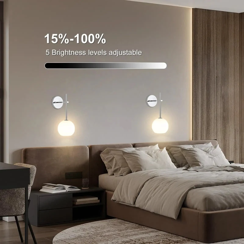 Effortlessly Stylish Chrome Battery Wall Sconces Set Of 2 Featuring Milky Frosted Glass Shadings 12 RGB And 3CCT Dimmable Modes Zero Wiring Hassle Wireless Remote Included Total Home Glow Upgrade For Bedrooms