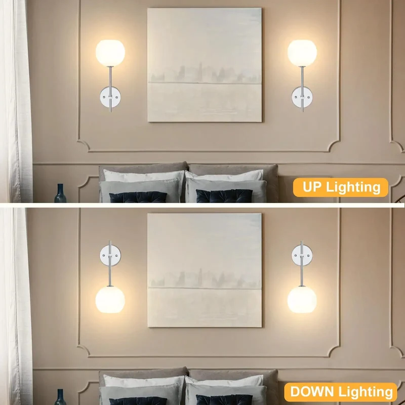 Effortlessly Stylish Chrome Battery Wall Sconces Set Of 2 Featuring Milky Frosted Glass Shadings 12 RGB And 3CCT Dimmable Modes Zero Wiring Hassle Wireless Remote Included Total Home Glow Upgrade For Bedrooms