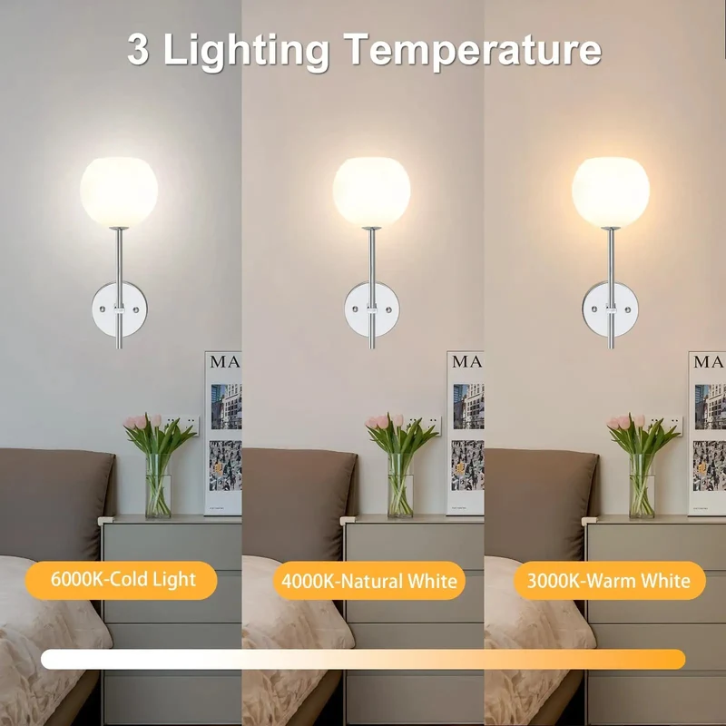 Effortlessly Stylish Chrome Battery Wall Sconces Set Of 2 Featuring Milky Frosted Glass Shadings 12 RGB And 3CCT Dimmable Modes Zero Wiring Hassle Wireless Remote Included Total Home Glow Upgrade For Bedrooms