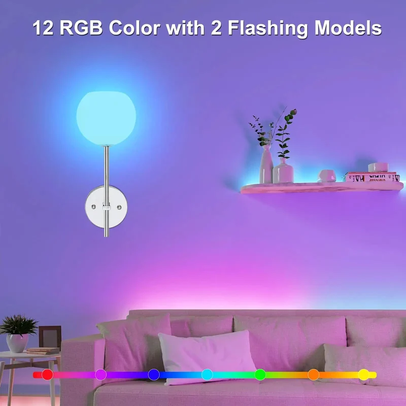 Effortlessly Stylish Chrome Battery Wall Sconces Set Of 2 Featuring Milky Frosted Glass Shadings 12 RGB And 3CCT Dimmable Modes Zero Wiring Hassle Wireless Remote Included Total Home Glow Upgrade For Bedrooms