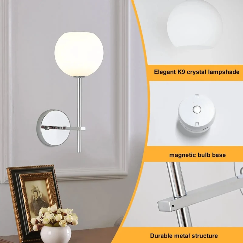 Effortlessly Stylish Chrome Battery Wall Sconces Set Of 2 Featuring Milky Frosted Glass Shadings 12 RGB And 3CCT Dimmable Modes Zero Wiring Hassle Wireless Remote Included Total Home Glow Upgrade For Bedrooms
