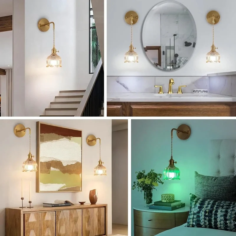 USB Rechargeable RGB Wall Light With Remote Dimming And Sleek Glass Flower Lampshade Hits Different For Bedroom Living Room No Wiring Needed Makes Your Space Feel Fresh Comes Ready As A Super Handy Two Pack