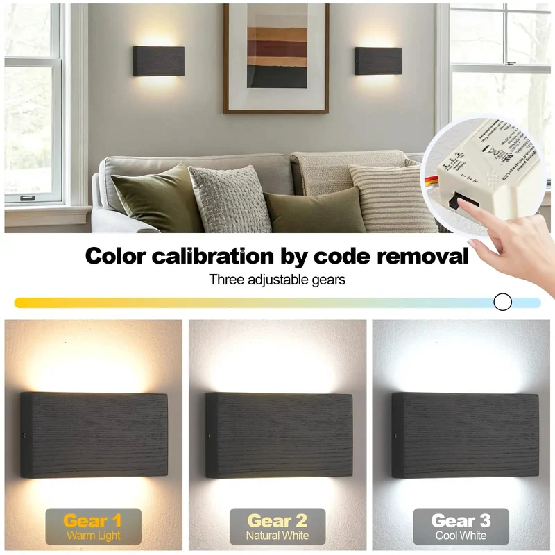 Clean Modern Wooden LED Wall Sconce Up Down Light With Adjustable Color Tone Dead Simple Hardwired Install Perfect For Bedroom Hallway Or Stairway Black Two Pack Totally Fresh Look