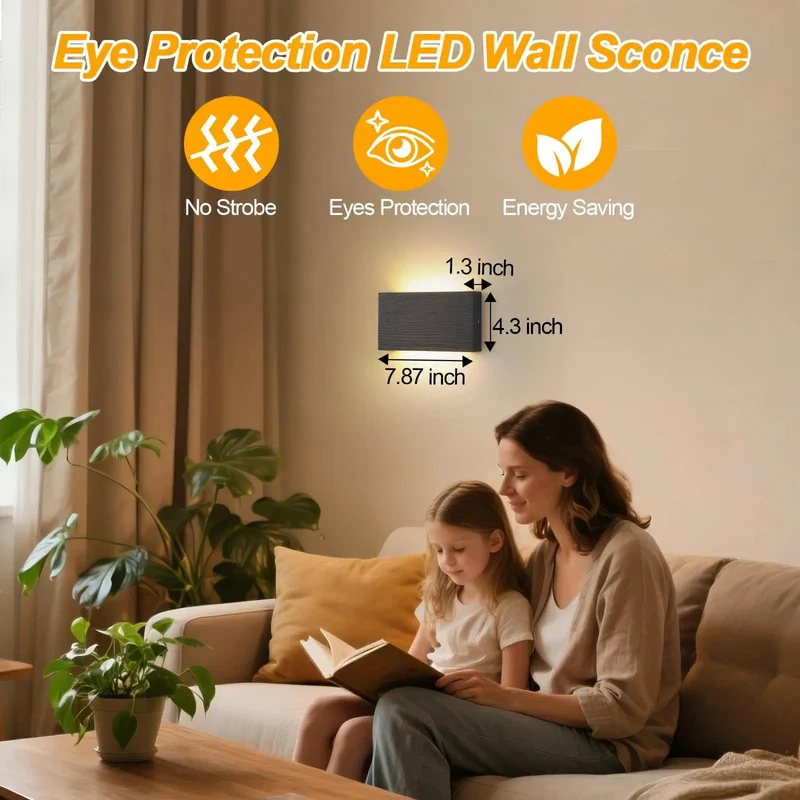 Clean Modern Wooden LED Wall Sconce Up Down Light With Adjustable Color Tone Dead Simple Hardwired Install Perfect For Bedroom Hallway Or Stairway Black Two Pack Totally Fresh Look