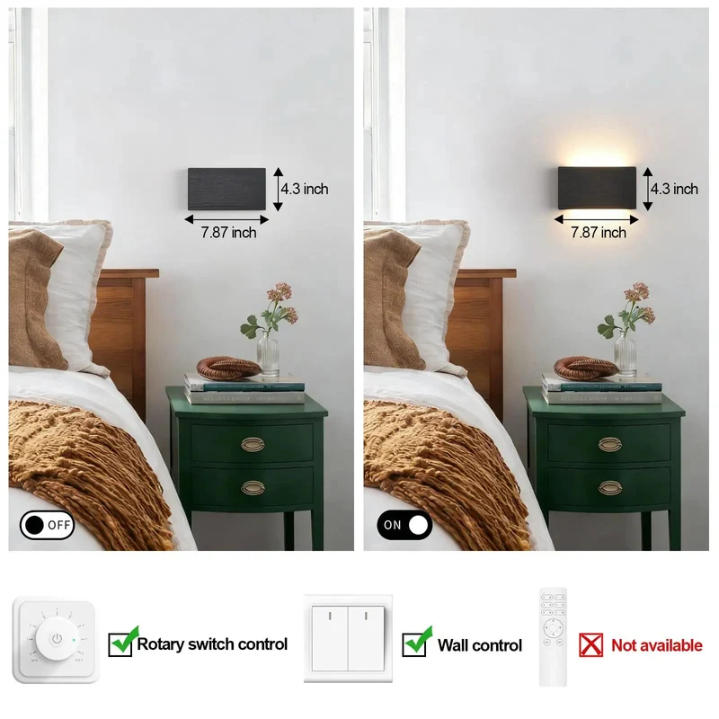Clean Modern Wooden LED Wall Sconce Up Down Light With Adjustable Color Tone Dead Simple Hardwired Install Perfect For Bedroom Hallway Or Stairway Black Two Pack Totally Fresh Look