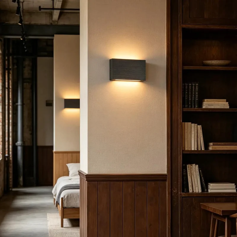 Clean Modern Wooden LED Wall Sconce Up Down Light With Adjustable Color Tone Dead Simple Hardwired Install Perfect For Bedroom Hallway Or Stairway Black Two Pack Totally Fresh Look