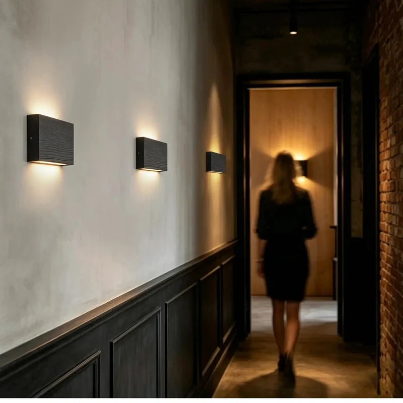 Clean Modern Wooden LED Wall Sconce Up Down Light With Adjustable Color Tone Dead Simple Hardwired Install Perfect For Bedroom Hallway Or Stairway Black Two Pack Totally Fresh Look