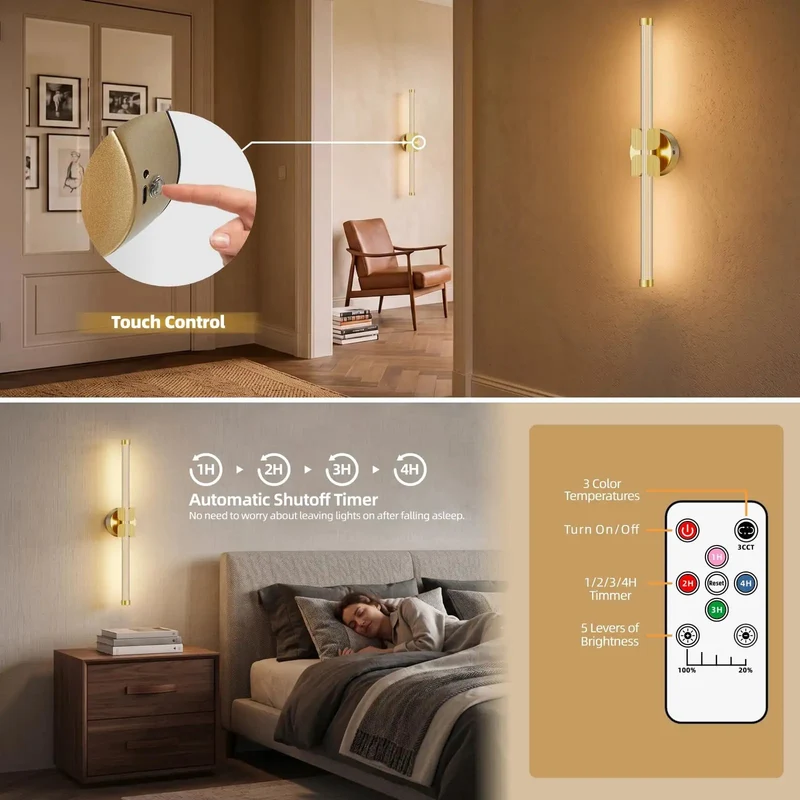 Gold Wall Sconces Set Of Two, 22 Inch Modern Cordless Lamp Fixtures For Hallways And Bedrooms, Rechargeable Battery Lights With No Wiring Headache And Top Tier Ambient Glow