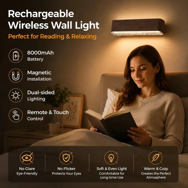 Zero Wire Hassle Cordless Wall Sconces Set Of Two Featuring Rechargeable Batteries And Wireless Remotes With Smooth Touch Dimming Three Light Modes Plus Sturdy Magnetic Wood Grain Finish For Bedroom And Gallery Display Setup