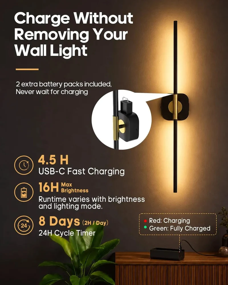 Effortless Quick Swap Rechargeable Rgb Wall Sconce With Extra Spare Battery For Chill Bedroom Cozy Hallway Smooth Staircase Lighting Modern Dimmable Cordless Accent Fixture And Reading Night Light