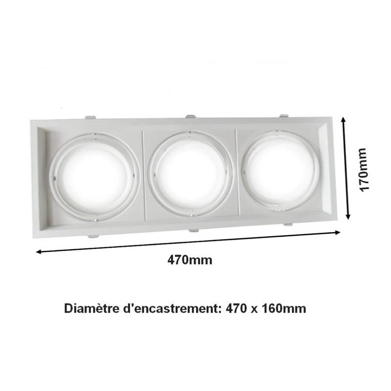 Support Triple Orientable BLANC Encastrable pour Ampoule AR111
