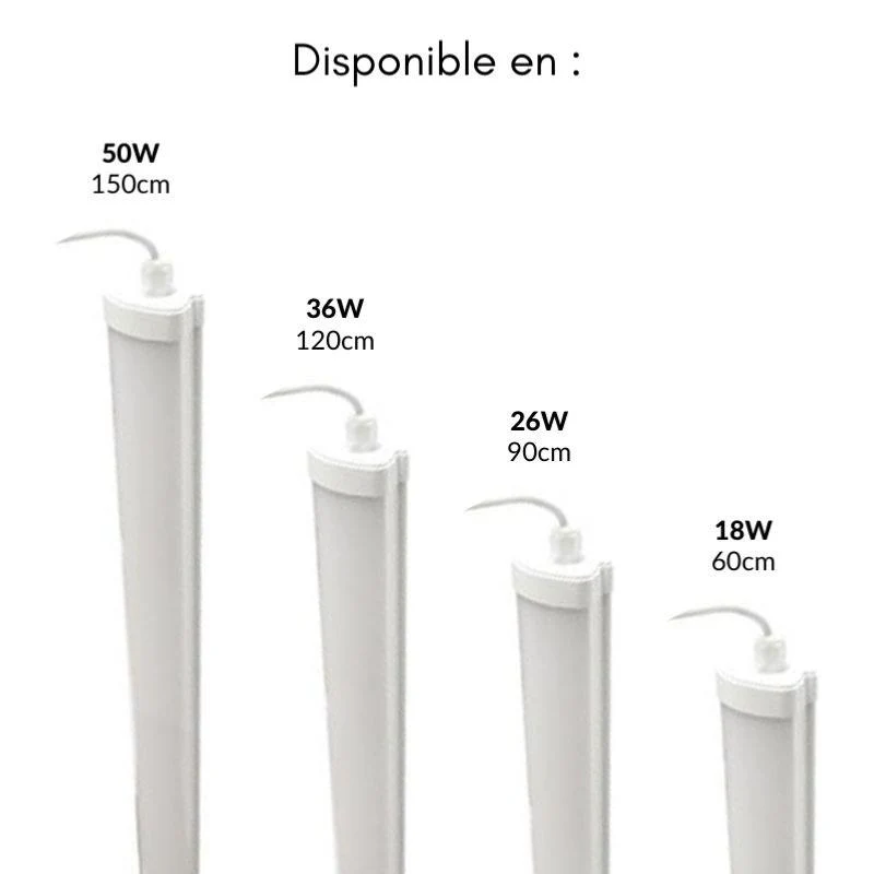 Réglette LED étanche 120cm 36W IP65 - Pack de 10