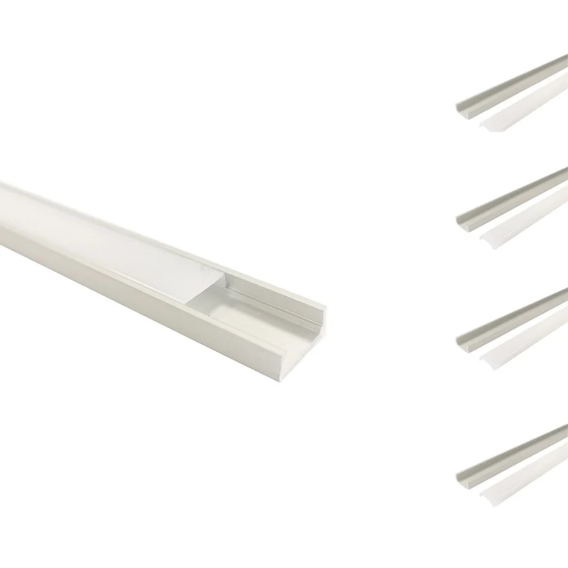 Profilé Aluminium 1m pour Ruban LED avec Couvercle Blanc Opaque - Pack de 5