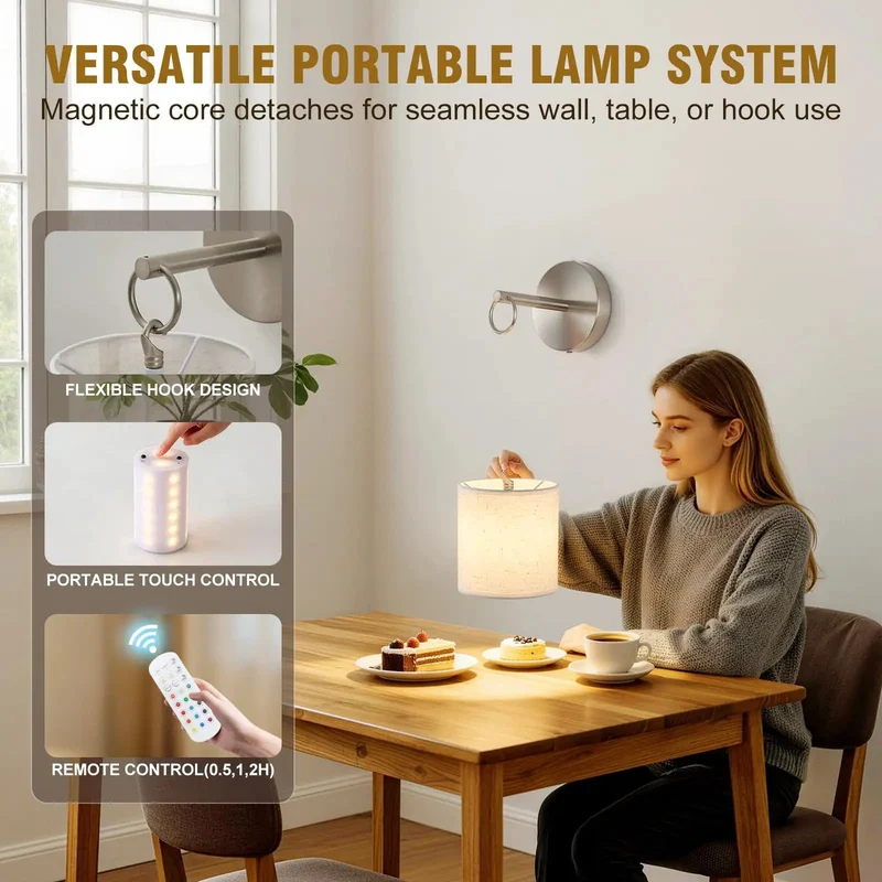 Set Of 2 Peel And Stick Wall Sconces Brushed Nickel Battery Operated Lighting No Drill Install Super Easy Rental Hack Remote Controlled 18W RGB Color Changing Bedroom Glow Up