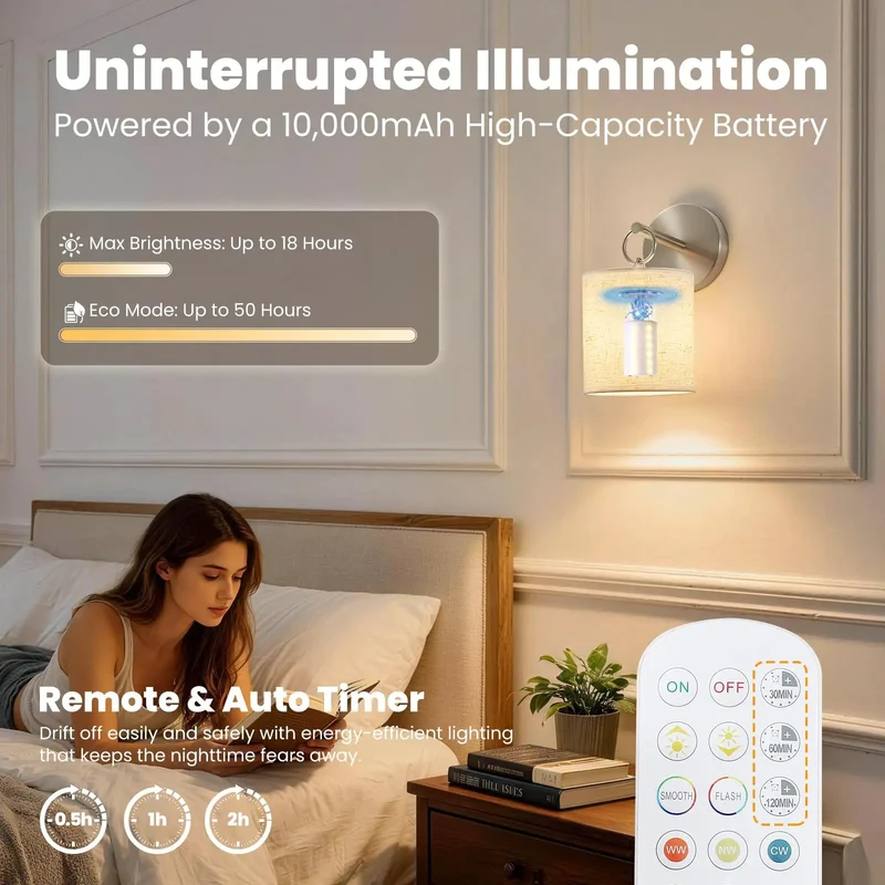 Set Of 2 Peel And Stick Wall Sconces Brushed Nickel Battery Operated Lighting No Drill Install Super Easy Rental Hack Remote Controlled 18W RGB Color Changing Bedroom Glow Up
