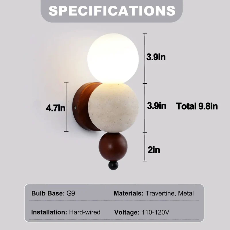 Modern Travertine Wall Sconce With Glass Globe And Wood Accent Lighting For Bedroom Living Room Hallway Bringing Hella Fresh Vibes To Your Hardwired Geometric Setup