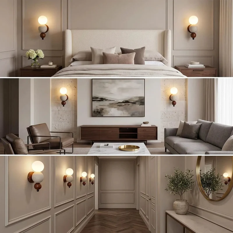 Modern Travertine Wall Sconce With Glass Globe And Wood Accent Lighting For Bedroom Living Room Hallway Bringing Hella Fresh Vibes To Your Hardwired Geometric Setup