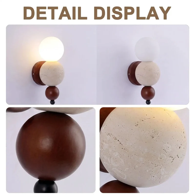 Modern Travertine Wall Sconce With Glass Globe And Wood Accent Lighting For Bedroom Living Room Hallway Bringing Hella Fresh Vibes To Your Hardwired Geometric Setup