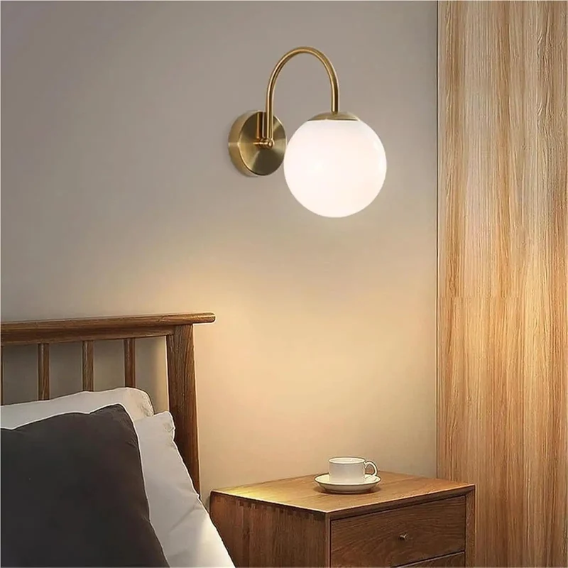 Mid Century Modern Gold Wall Sconce Hardwired With Milky White Glass Shade Fresh Ambient Lighting For Bedroom Or Hallway Add Some Hella Cozy Vibes To Your Space With This Sleek Indoor Wall Lamp Fixture