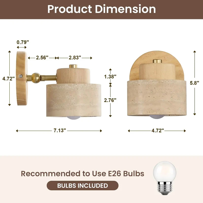 Single Yellow Travertine Wall Sconce With Natural Wood Base And Sleek Metal Frame Offers Rock Solid Durability For A Killer Living Room Vibe And Top Notch Ambient Lighting