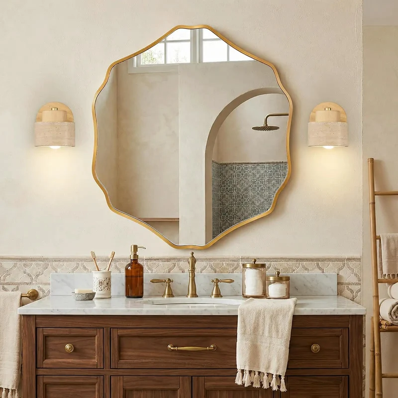 Single Yellow Travertine Wall Sconce With Natural Wood Base And Sleek Metal Frame Offers Rock Solid Durability For A Killer Living Room Vibe And Top Notch Ambient Lighting