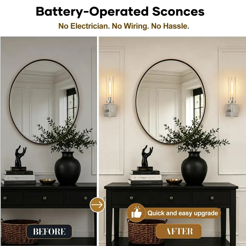 Cordless Brushed Nickel Wall Sconces With Remote And 10000mah Rechargeable Battery Set Of 2 Dimmable Wireless Wall Lights For Bedroom Living Room Bathroom Hallway Hassle Free Setup