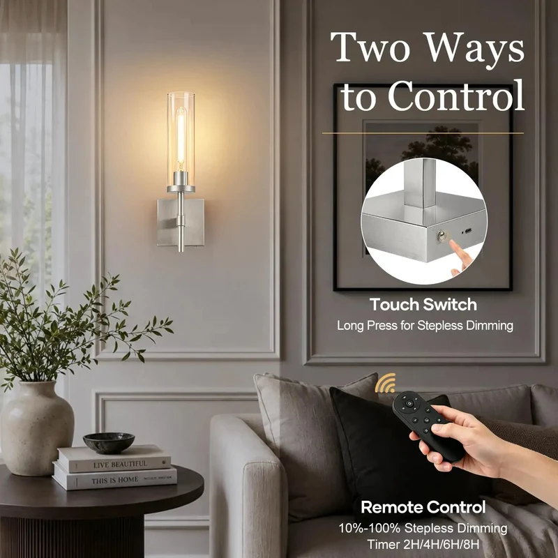 Cordless Brushed Nickel Wall Sconces With Remote And 10000mah Rechargeable Battery Set Of 2 Dimmable Wireless Wall Lights For Bedroom Living Room Bathroom Hallway Hassle Free Setup