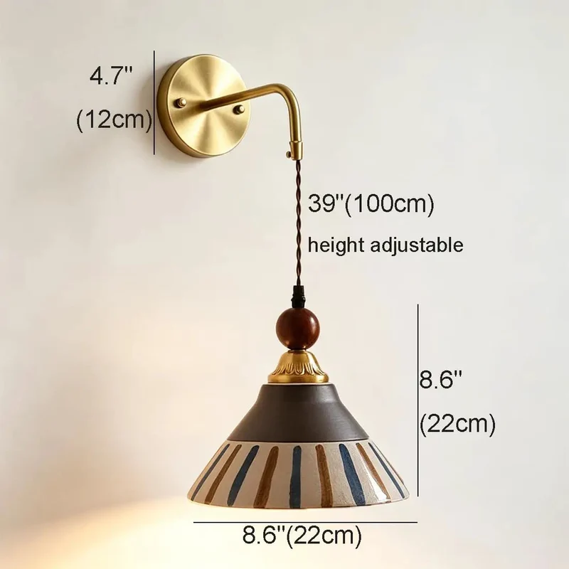 Premium Vintage Gold Ceramic Wall Sconce Featuring Sturdy Brass Frame And Hand Painted Striped Shade Designed To Serve Hella Cool Retro Vibes And A Slick Glow For Modern Spaces