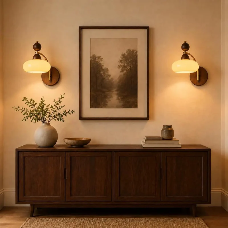 Two Pack Slick Mid Century Wooden Wall Sconces Featuring Hella Warm RGB LED Glow And Smooth Wireless Charging Rechargeable Bedroom Accent Lamps For Modern Home Decor And Living Room Vibes