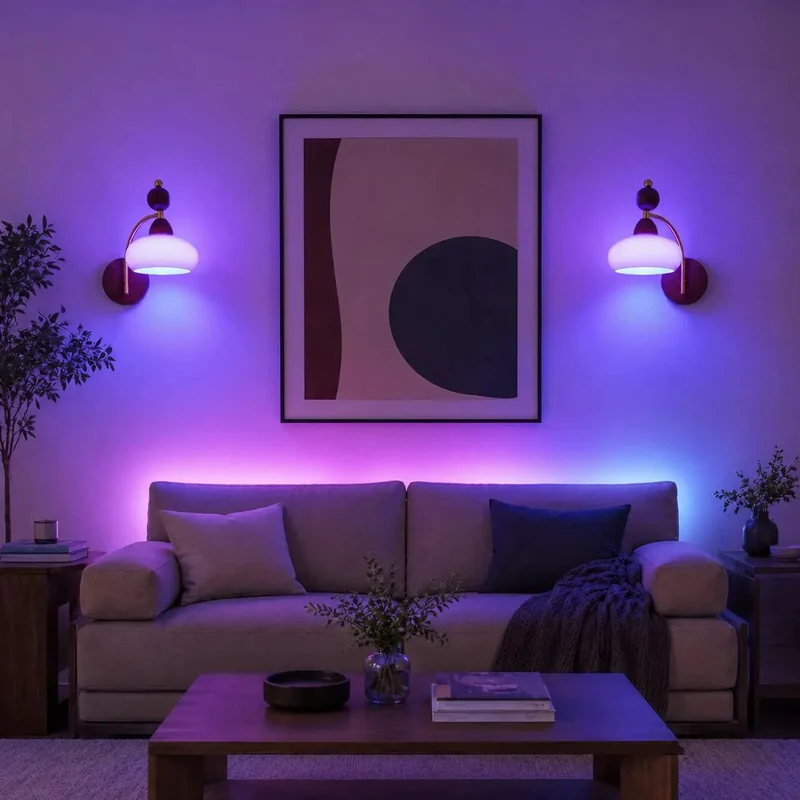 Two Pack Slick Mid Century Wooden Wall Sconces Featuring Hella Warm RGB LED Glow And Smooth Wireless Charging Rechargeable Bedroom Accent Lamps For Modern Home Decor And Living Room Vibes
