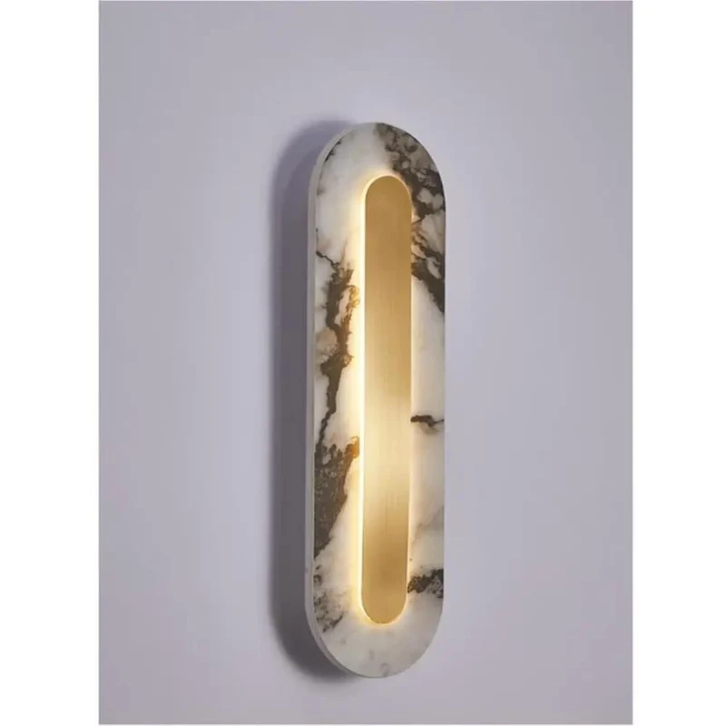 Slick Long Marble Wall Sconce With Gold Trim Offers Smooth Lighting For A Clean Minimalist Vibe That Totally Levels Up Your Room As A Stylish Hardwired Bedside Or Living Room Fixture You Gotta Have
