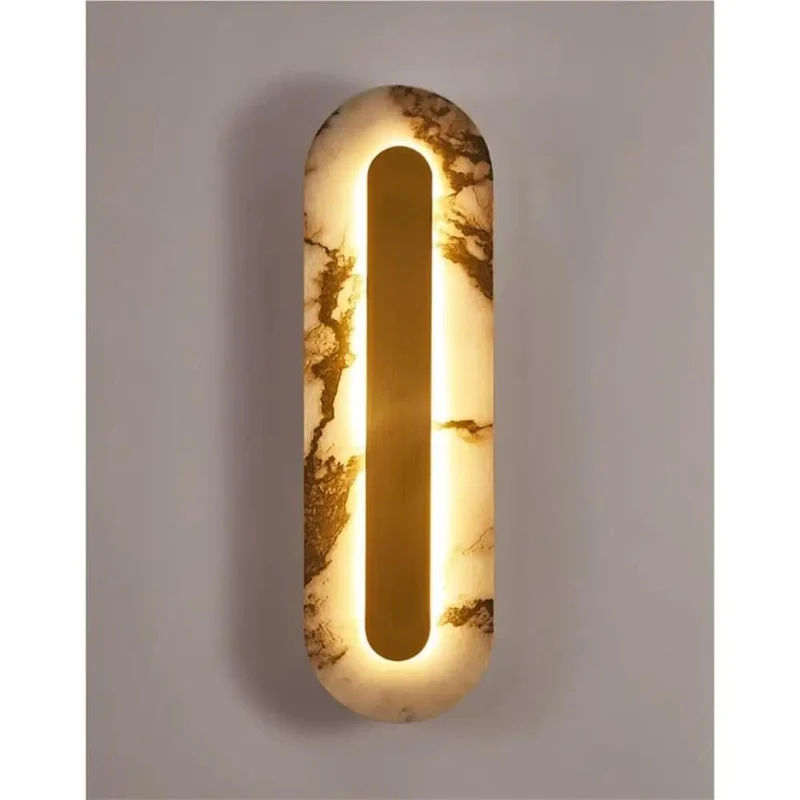 Slick Long Marble Wall Sconce With Gold Trim Offers Smooth Lighting For A Clean Minimalist Vibe That Totally Levels Up Your Room As A Stylish Hardwired Bedside Or Living Room Fixture You Gotta Have
