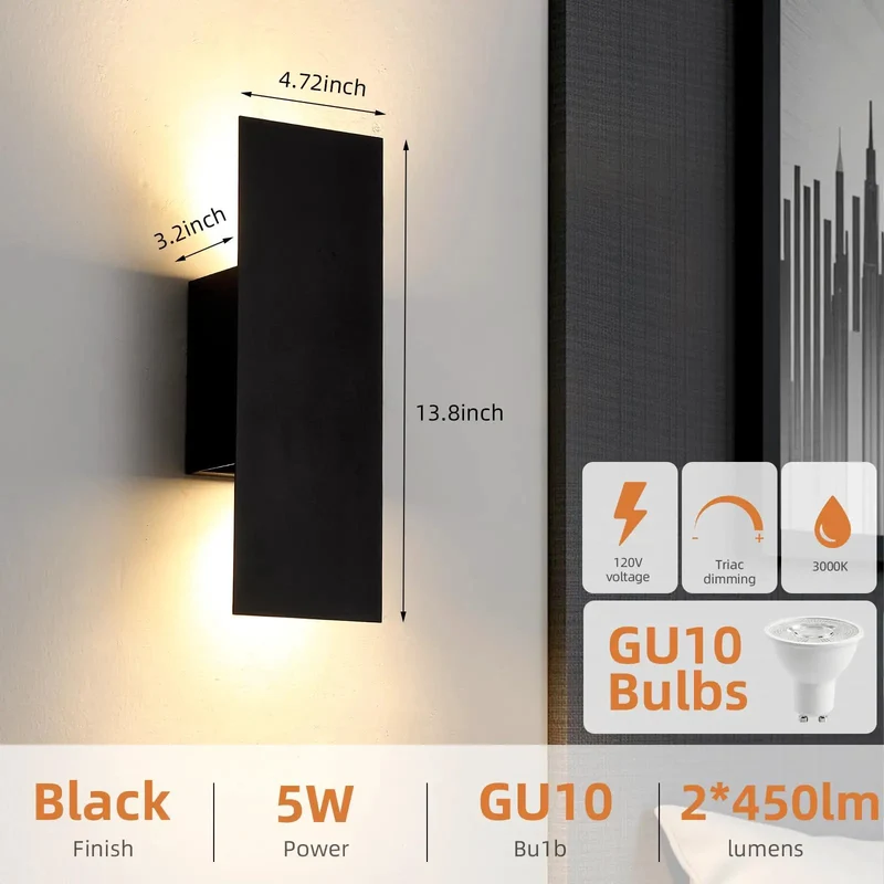 Slick Single Hardwired LED Wall Light And Bathroom Sconce In Matte Black With Clean Geometric Lines And Cozy 3000k Directional Glow For Indoor Rooms Like Bedrooms And Baths Featuring Quick Mounting And Adding Fresh Style To Your Setup