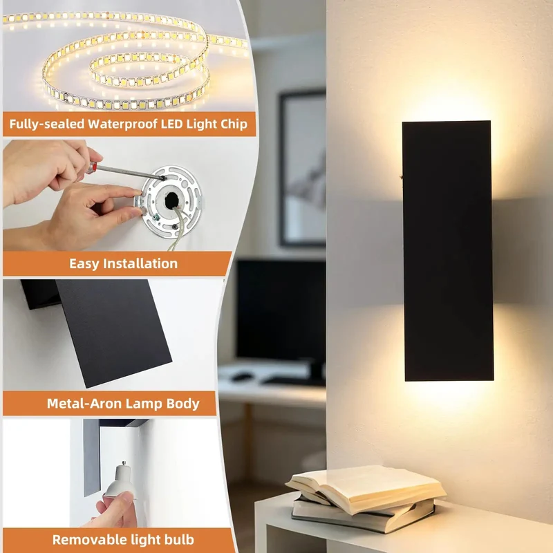 Slick Single Hardwired LED Wall Light And Bathroom Sconce In Matte Black With Clean Geometric Lines And Cozy 3000k Directional Glow For Indoor Rooms Like Bedrooms And Baths Featuring Quick Mounting And Adding Fresh Style To Your Setup