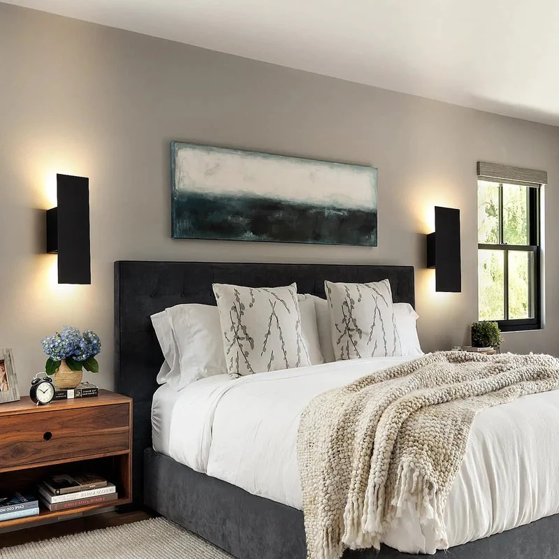 Slick Single Hardwired LED Wall Light And Bathroom Sconce In Matte Black With Clean Geometric Lines And Cozy 3000k Directional Glow For Indoor Rooms Like Bedrooms And Baths Featuring Quick Mounting And Adding Fresh Style To Your Setup