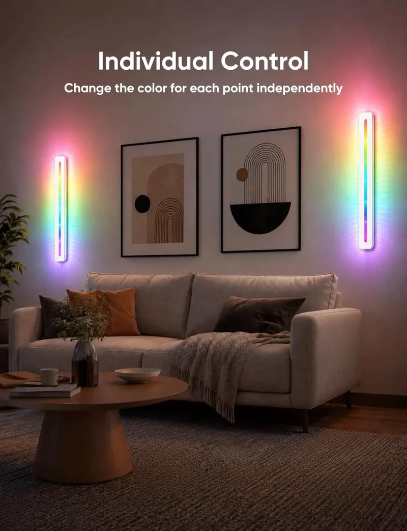Level Up Your Space With This 15 Inch Plug In Wall Sconce Featuring 16 Million RGB Colors Dimmable Tunable White Options And 11 Dynamic Scene Modes For Total Chill Vibes
