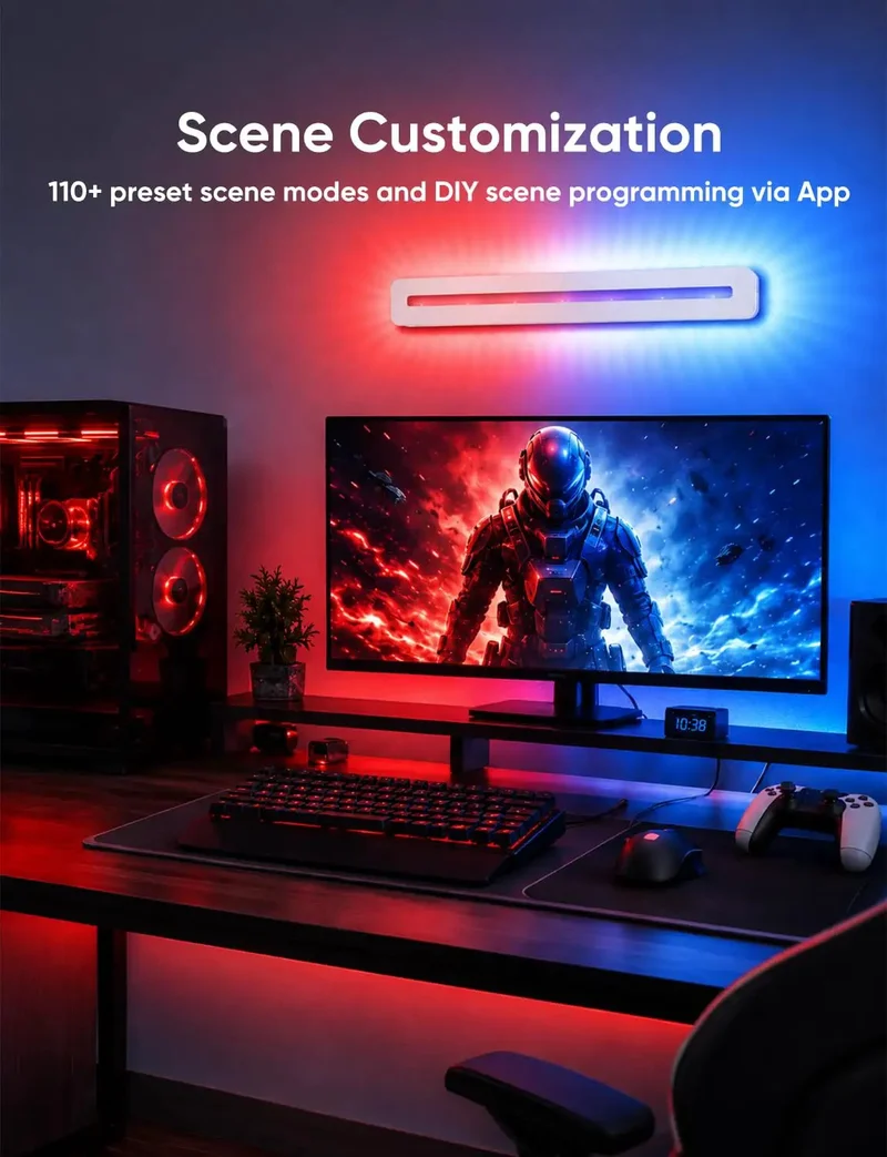 Level Up Your Space With This 15 Inch Plug In Wall Sconce Featuring 16 Million RGB Colors Dimmable Tunable White Options And 11 Dynamic Scene Modes For Total Chill Vibes