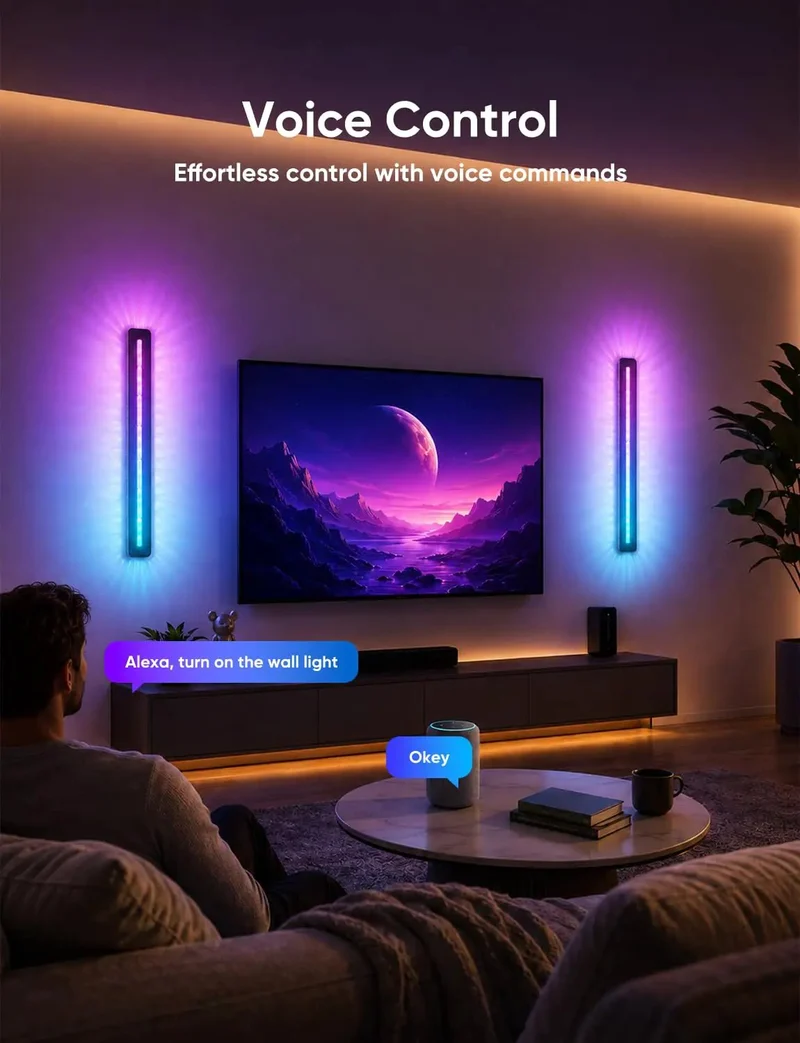 Level Up Your Space With This 15 Inch Plug In Wall Sconce Featuring 16 Million RGB Colors Dimmable Tunable White Options And 11 Dynamic Scene Modes For Total Chill Vibes