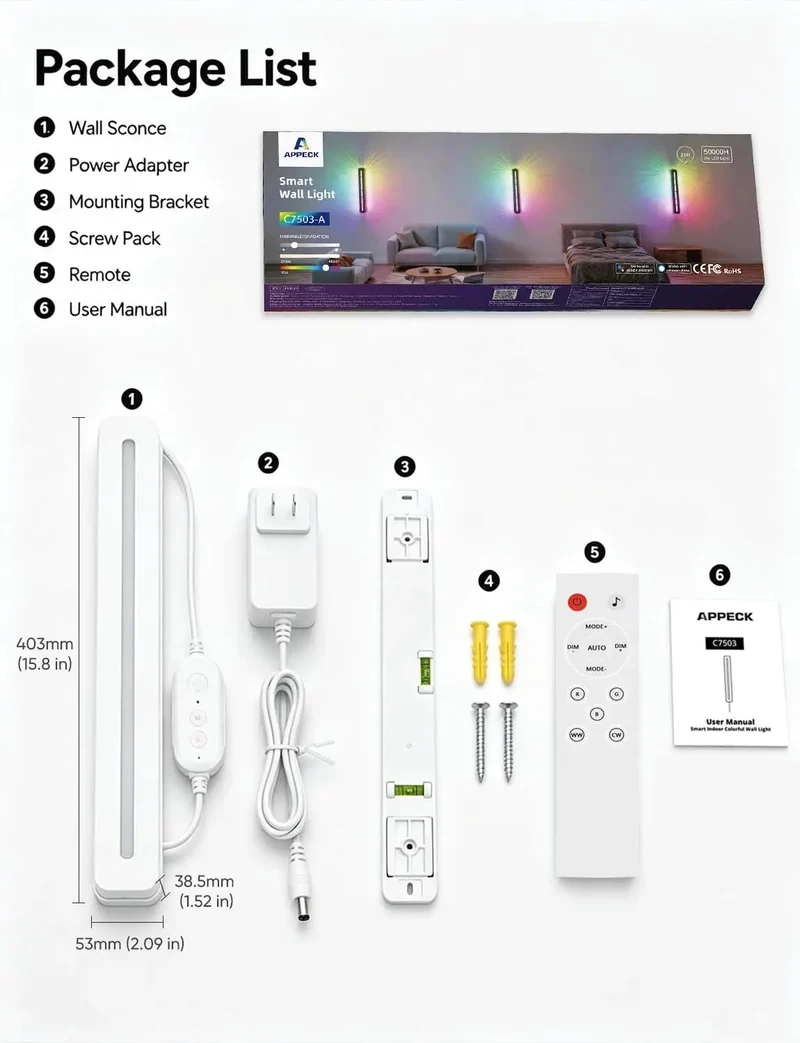 Level Up Your Space With This 15 Inch Plug In Wall Sconce Featuring 16 Million RGB Colors Dimmable Tunable White Options And 11 Dynamic Scene Modes For Total Chill Vibes
