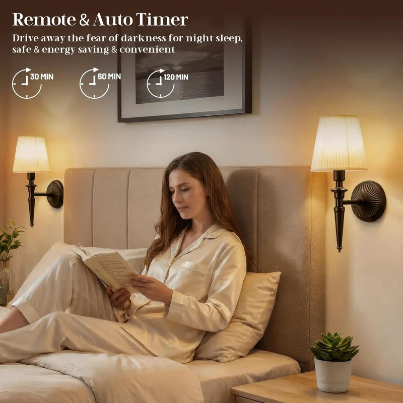 Totally Wireless Wall Sconce Set Of Two With Hype Rgb Vibe Lighting And Super Chill 3Cct Dimmable Fabric Led Lamp Easy Setup For Bedroom Or Lounge Ambient Warmth Bronze