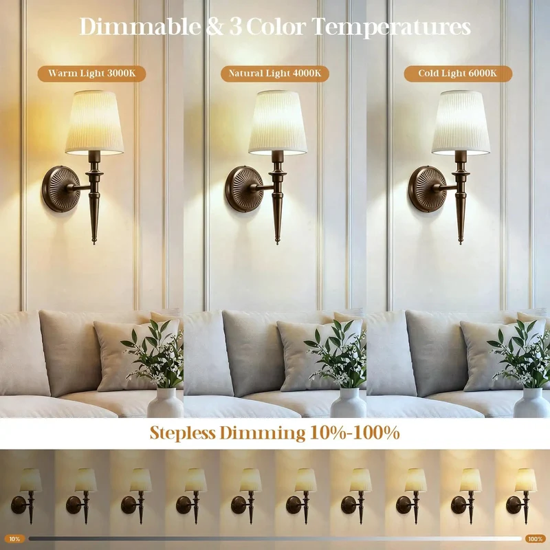 Totally Wireless Wall Sconce Set Of Two With Hype Rgb Vibe Lighting And Super Chill 3Cct Dimmable Fabric Led Lamp Easy Setup For Bedroom Or Lounge Ambient Warmth Bronze